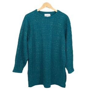 Vintage Diane Von Furstenberg Color Authority Sparkle Knit Teal Sweater S/M